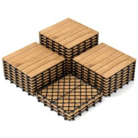 30 PCS Interlocking Deck Tiles 12 x 12 Inch Acacia Wood Patio Tiles with Straight Slats