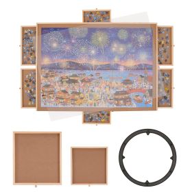 2000 puzzle boards, with 6 drawers and LIDS, 40.2 "x29.4" rotating wooden puzzle platform, adult portable puzzle accessories