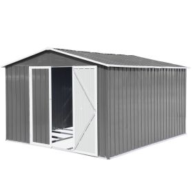 10 x 8 FT Metal Outdoor Storage Shed Gray Garden Tool House Weather Resistant Utility Shed with Lockable Doors for Backyard Patio Lawn Equipment