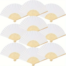 10 Elegant White Bamboo Folding Fans - Perfect For Weddings, Bridal Showers, And Parties - DIY Handicrafts, Photo Props, And Wall Decorations (Option: Default)
