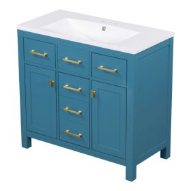 36'' Bathroon Vanity With Resin Sink Combo Set,Modern Freestanding Single Bathroom Cabinet With 4 Drawers & 2 Cabinets,Storage Cabinet For Bathro (Color: Blue)