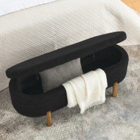 Ottoman Oval Storage Bench,Rubber Wood Leg  46x17.7x10.8 (Color: Black)