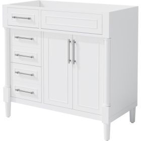 36'' Bathroom Vanity Without Sink, Freestanding Bathroom Storage Cabinet With 2 Drawers And A Tip-out Drawer, Solid Wood Frame Vanity Only, Heigh (Color: White)