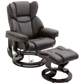 Massage Recliner Chair Brown With Ottoman 10-Point Vibrating Swivel For Bedroom & Living Room (Color: Black)