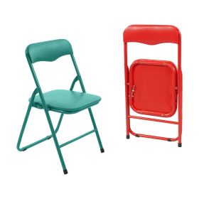 Only Supports Self Pickup  Pack Of 2 Steel Frame Metal Foam Padded Folding Chairs For Kids, Green-Red (Option: Green Red)