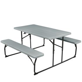 Indoor and Outdoor Folding Picnic Table Bench Set with Wood-like Texture (Option: Gray)