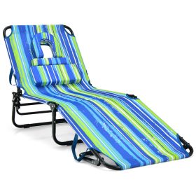 Beach Chaise Lounge Chair with Face Hole and Removable Pillow (Option: Blue and Green)
