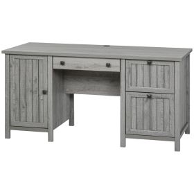 Vintage Executive Computer Desk With Cabinet 3 Drawers For Files Home Office Workstation Grey (Color: Grey)