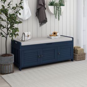 Storage Bench with 3 Shutter-shaped Doors,Shoe Bench with Removable Cushion and Hidden Storage Space (Material: MDF, Color: Antique Navy)