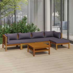 6 Piece Patio Lounge Set with Cushion Solid Acacia Wood (Color: Grey)