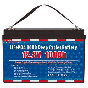 12V 100Ah LiFePO4 Battery, Lithium Battery Built-in 100A BMS 1280Wh, Deep Cycle Battery Up to 12000 Cycle Times, Iron Phosphate Battery for RV, S (Color: Black)