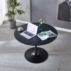 42.1 Black Tulip Table Mid-century Dining Table For 4-6 People With Round Mdf Table Top, Pedestal Dining Table, End Table Leisure Coffee Table (Color: Black)