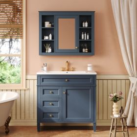 36'' Bathroom Vanity With Medicine Cabinet, Modern Bathroom Storage Cabinet With 2 Soft Closing Doors And 4 Drawers, Single Sink Bathroom Vanity (Color: Blue)